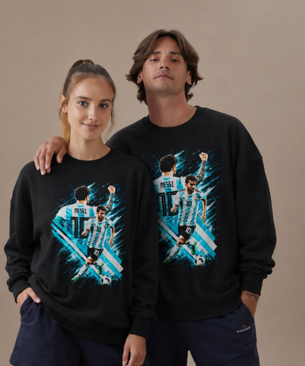 Lionel Messi Argentine Ballon Baiser Bleu Sarcelle Cristal Éclat Portrait Unisexe Col Ras du Cou pour Fan