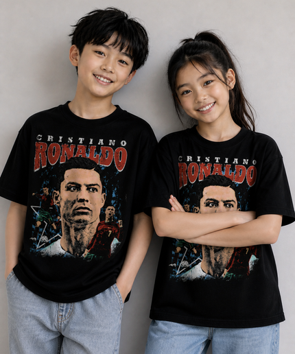 T-shirt vintage enfant supporter Cristiano Ronaldo - Portrait vieilli