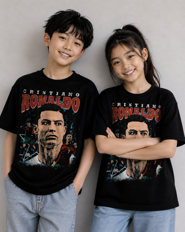 Cristiano Ronaldo Distressed Portrait Vintage Kids Fan T-Shirt