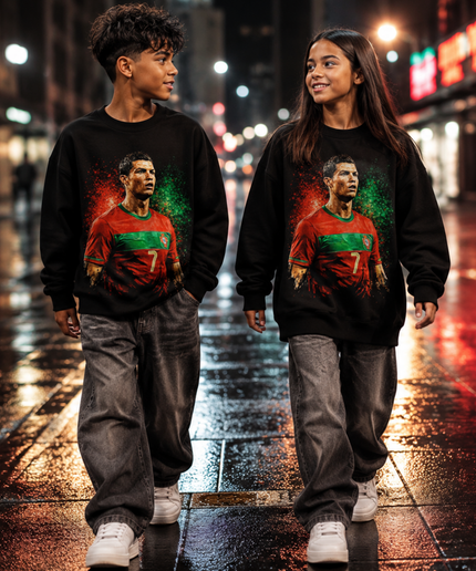 Cristiano Ronaldo Portugal #7 Intense Stare Portrait Paint Splash Kids Fan Crewneck