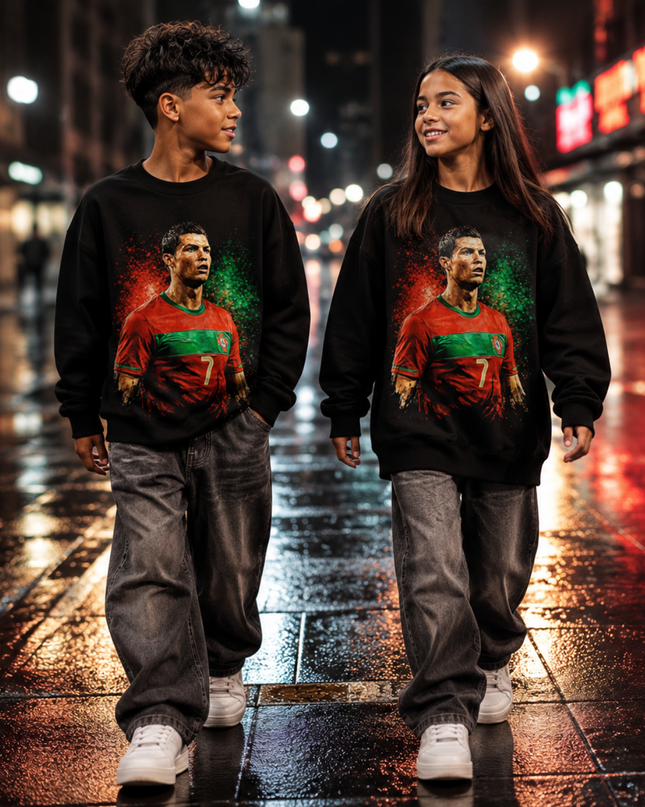 Cristiano Ronaldo Portugal #7 Intense Stare Portrait Paint Splash Kids Fan Crewneck