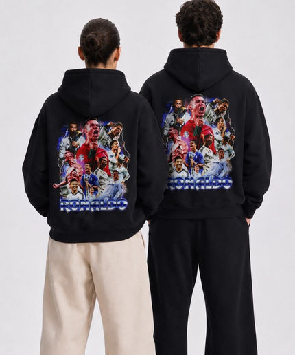 Cristiano Ronaldo Blue Neon Lightning Multi-Club Scream Collage Adult Fan Hoodie