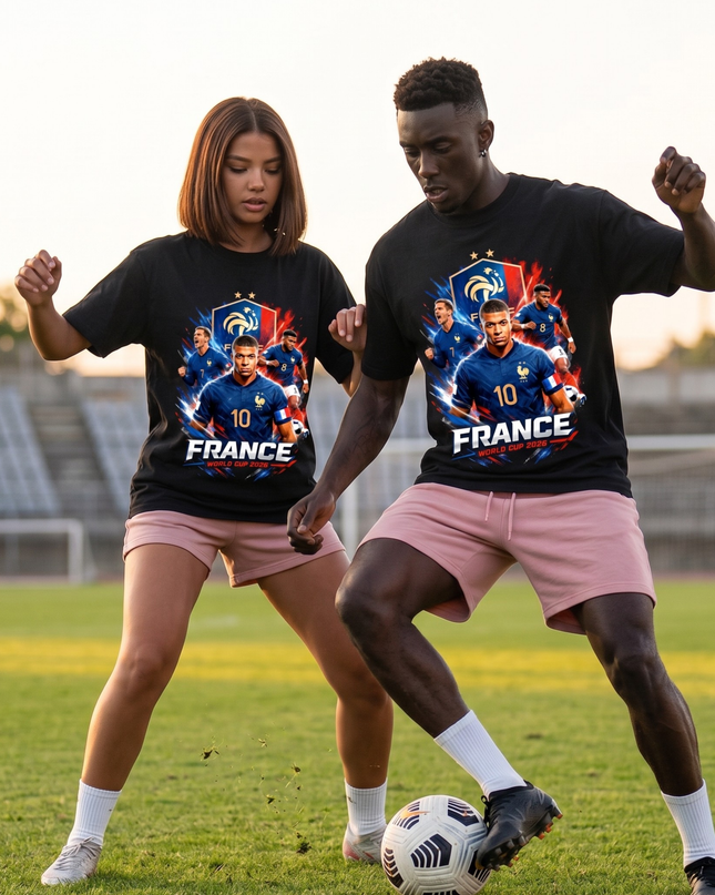 T-Shirt Fan Unisexe France Coupe du Monde 2026 Mbappé #10 Écusson