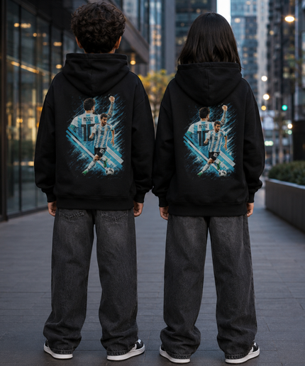 Lionel Messi Argentina #10 Fist Pump Dribble Dual-Pose Kids Fan Hoodie