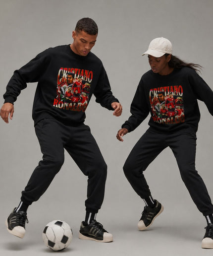 T-shirt Unisexe Col Rond Homme Femme Cristiano Ronaldo Or Rouge Multi-Kit Carrière Bootleg Collage