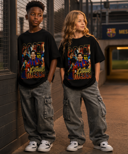Lionel Messi Barcelona GOAT Bootleg Collage Kids Fan T-Shirt