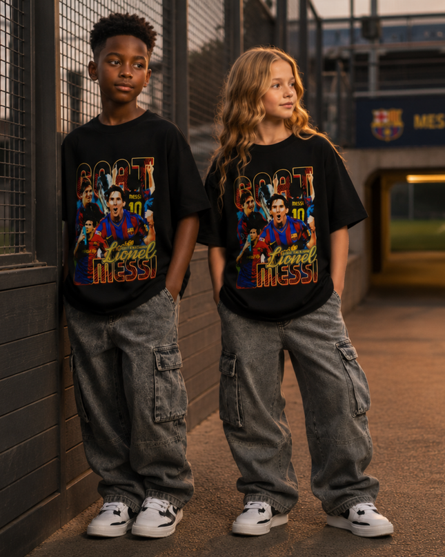 T-shirt Enfant Lionel Messi Barcelone GOAT Collage Bootleg Fan