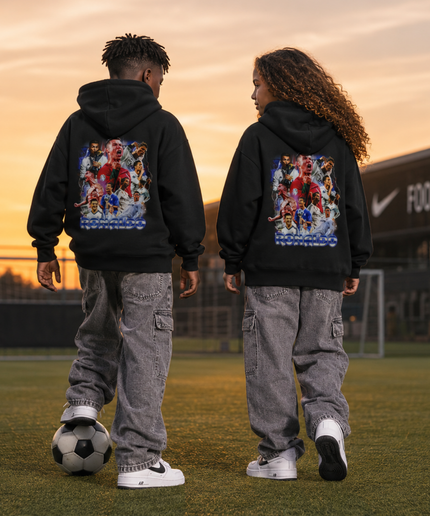 Cristiano Ronaldo RONALDO Blue Neon Scream Multi-Era Mega Collage Kids Fan Hoodie