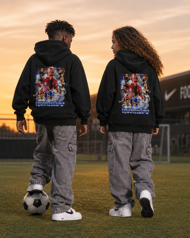 Cristiano Ronaldo RONALDO Blue Neon Scream Multi-Era Mega Collage Kids Fan Hoodie
