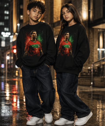 Cristiano Ronaldo Portugal #7 Intense Stare Portrait Paint Splash Kids Fan Crewneck