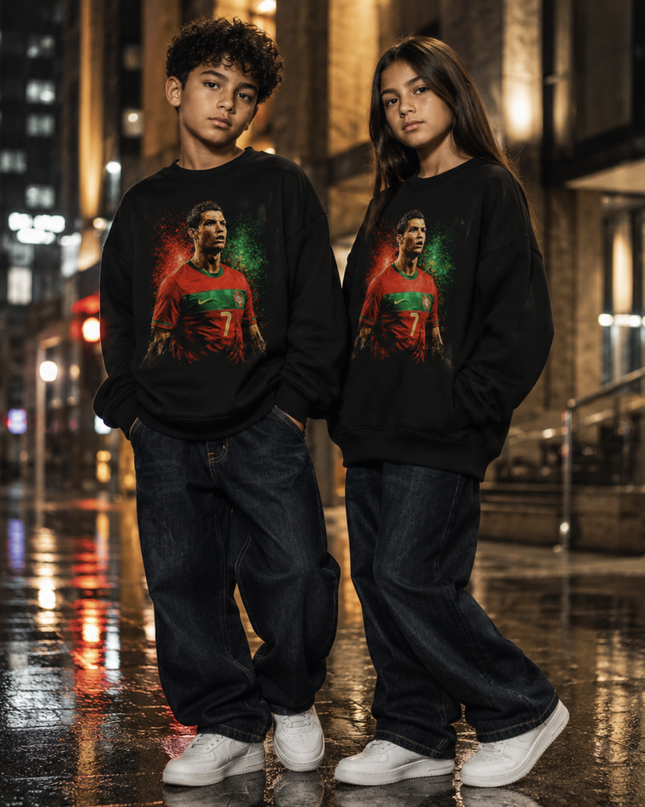 Cristiano Ronaldo Portugal #7 Intense Stare Portrait Paint Splash Kids Fan Crewneck