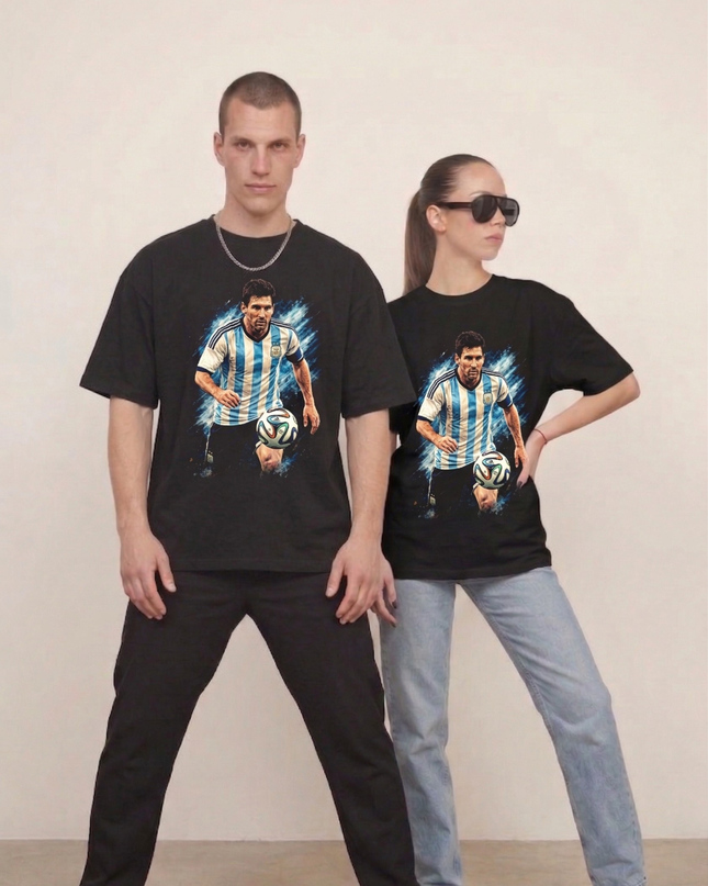 Lionel Messi #10 Argentina Dribble Action Unisex Fan T-Shirt