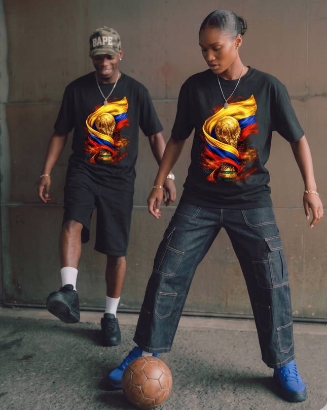 T-shirt Unisexe Fan Coupe du Monde 2026 Drapeau Trophée Coupe du Monde Colombie Football