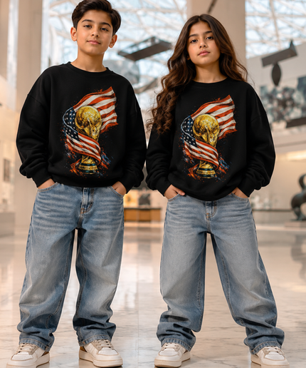 USA World Cup Trophy Flag Kids Fan Crewneck