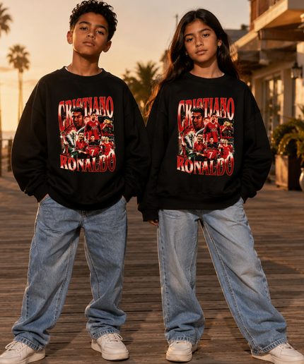 Cristiano Ronaldo Manchester United Vintage Rap Bootleg Multi-Pose Kids Fan Crewneck