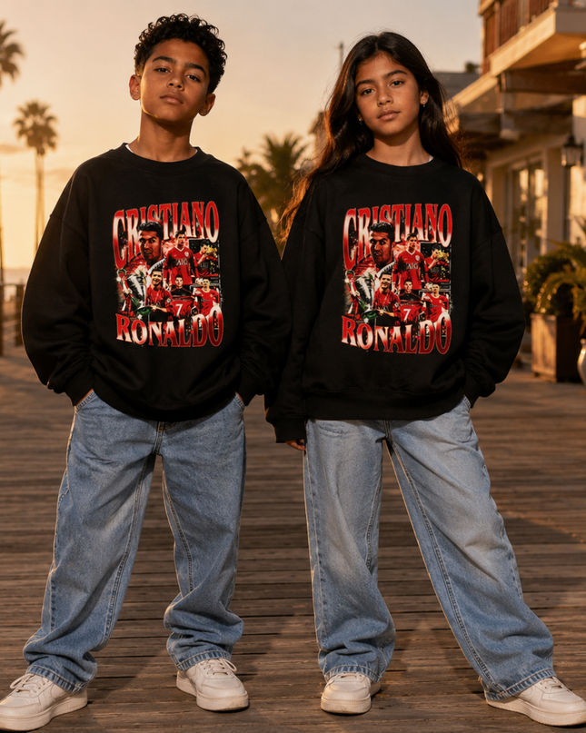 Cristiano Ronaldo Manchester United Vintage Rap Bootleg Multi-Pose Kids Fan Crewneck