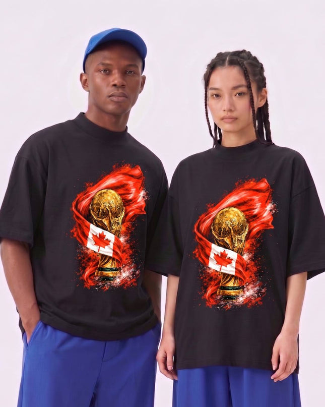 Canada World Cup Trophy Flag Fire Soccer World Cup 2026 Unisex Fan T-Shirt
