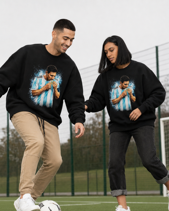 Lionel Messi Argentina Medal Kiss Blue Splash Crewneck – Unisex Soccer Fan Sweatshirt