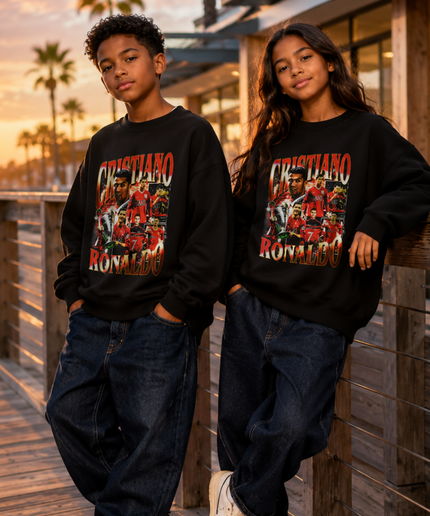 Cristiano Ronaldo Manchester United Vintage Rap Bootleg Multi-Pose Kids Fan Crewneck