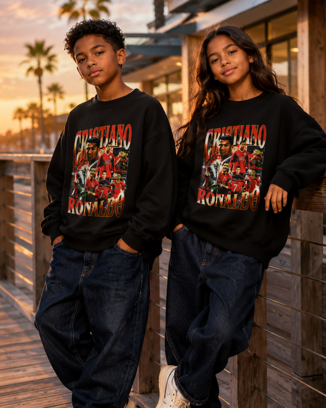 Cristiano Ronaldo Manchester United Vintage Rap Bootleg Multi-Pose Kids Fan Crewneck