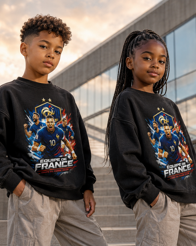 Équipe de France Mbappé #10 FFF Crest Coupe du Monde 2026 Multi-Player Kids Fan Crewneck