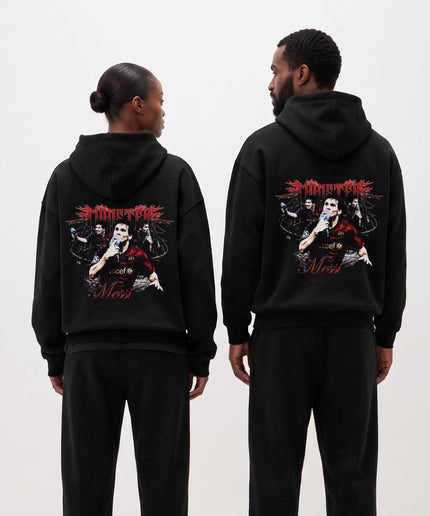 Sweat à capuche unisexe pour fans Lionel Messi Monster Barcelona Dark Metal V2