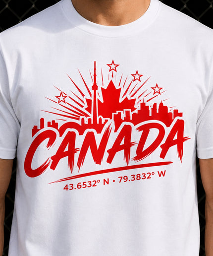 Canada Toronto Skyline 43.6532° N · 79.3832° W Kids Fan T-Shirt
