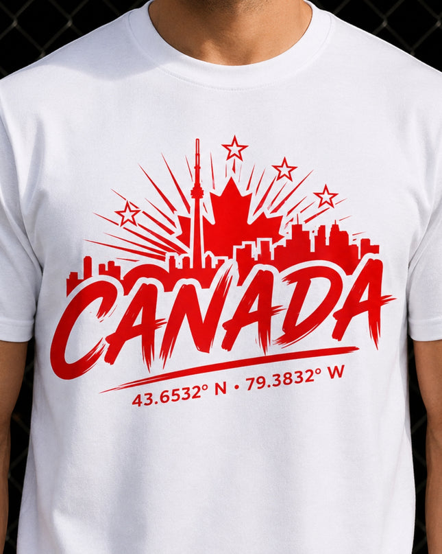 Canada Toronto Skyline 43.6532° N · 79.3832° W Unisex Fan T-Shirt