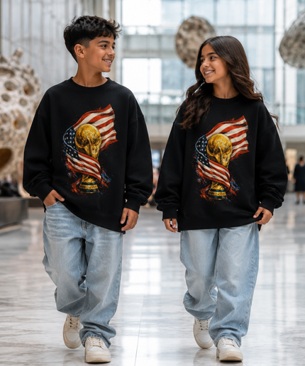 USA World Cup Trophy Flag Kids Fan Crewneck