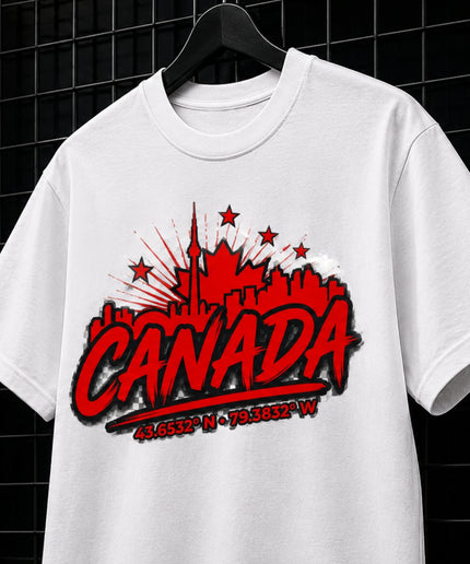 Canada Toronto Skyline 43.6532° N · 79.3832° W Kids Fan T-Shirt