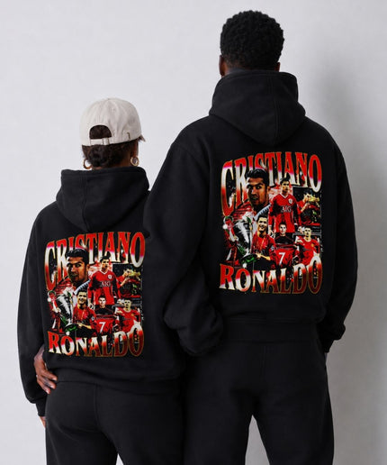 Cristiano Ronaldo #7 Manchester United Red Gold Vintage Bootleg Collage Adult Fan Hoodie