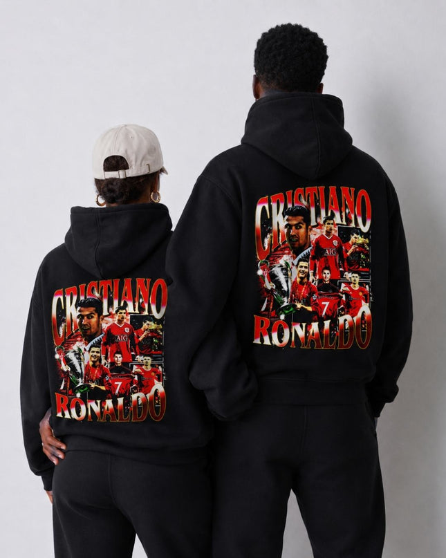 Cristiano Ronaldo #7 Manchester United Red Gold Vintage Bootleg Collage Adult Fan Hoodie
