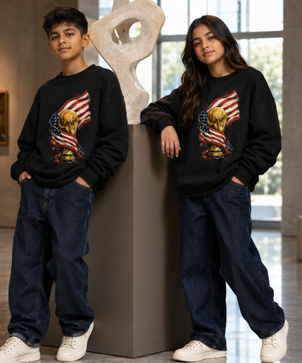 USA World Cup Trophy Flag Kids Fan Crewneck