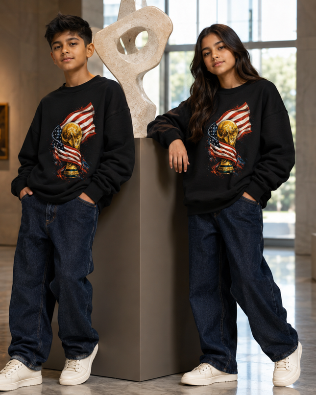 USA World Cup Trophy Flag Kids Fan Crewneck