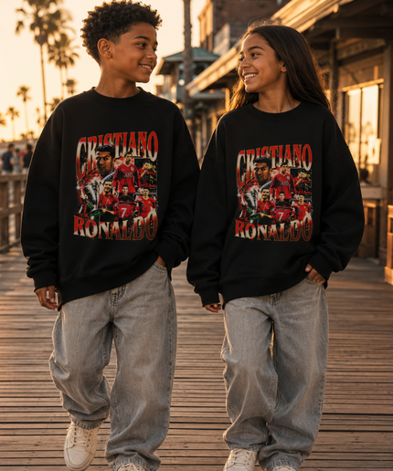 Cristiano Ronaldo Manchester United Vintage Rap Bootleg Multi-Pose Kids Fan Crewneck