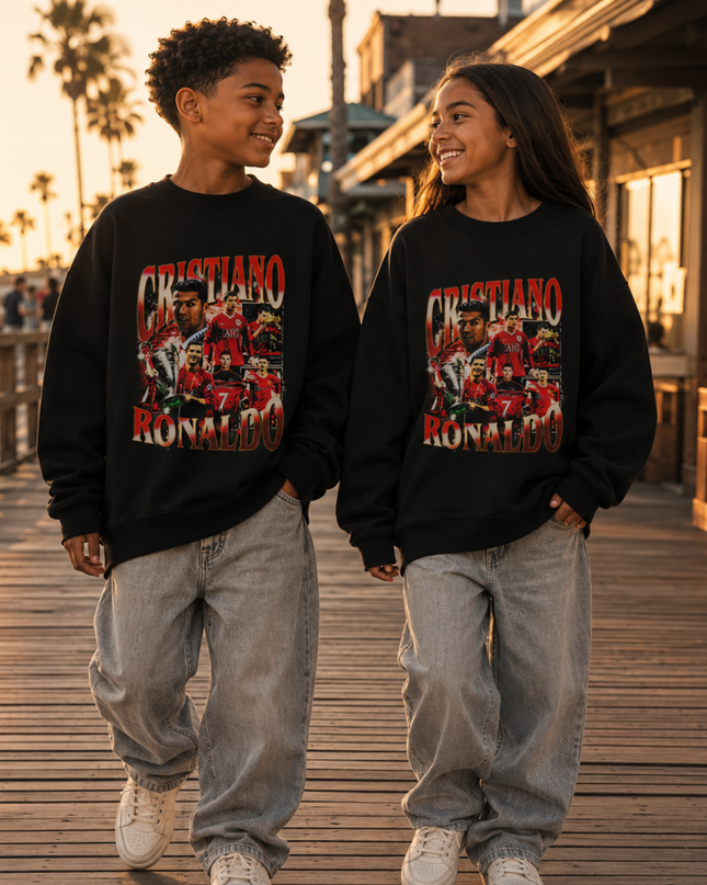 Cristiano Ronaldo Manchester United Vintage Rap Bootleg Multi-Pose Kids Fan Crewneck