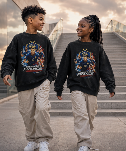 Équipe de France Mbappé #10 FFF Crest Coupe du Monde 2026 Multi-Player Kids Fan Crewneck
