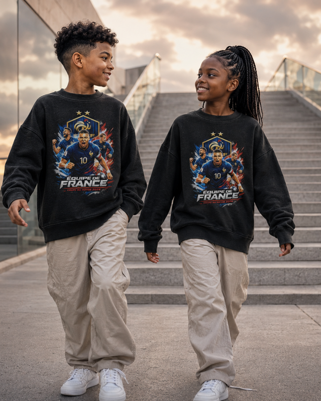 Équipe de France Mbappé #10 FFF Crest Coupe du Monde 2026 Multi-Player Kids Fan Crewneck