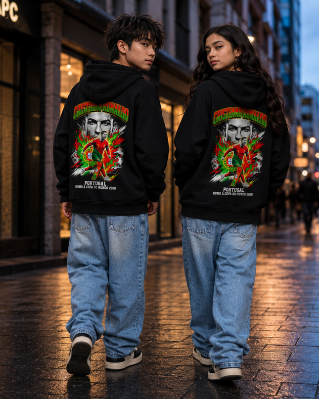 Cristiano Ronaldo Portugal Green-Red Fire #7 Rumo a Copa do Mundo 2026 Kids Fan Hoodie