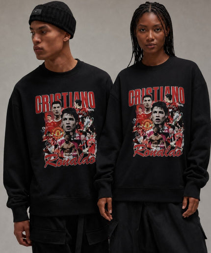 Cristiano Ronaldo Manchester United Il Comandante Vintage Rap Bootleg Collage Unisexe Col Ras du Cou Fan
