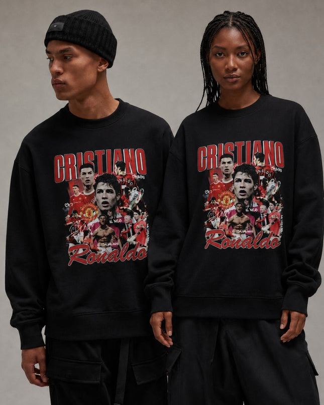 Cristiano Ronaldo Manchester United Il Comandante Vintage Rap Bootleg Collage Unisex Fan Crewneck