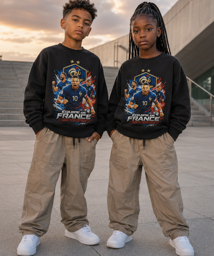 Équipe de France Mbappé #10 FFF Crest Coupe du Monde 2026 Multi-Player Kids Fan Crewneck