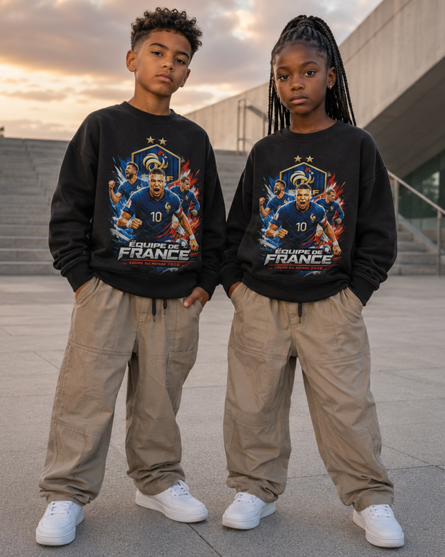 Équipe de France Mbappé #10 FFF Crest Coupe du Monde 2026 Multi-Player Kids Fan Crewneck