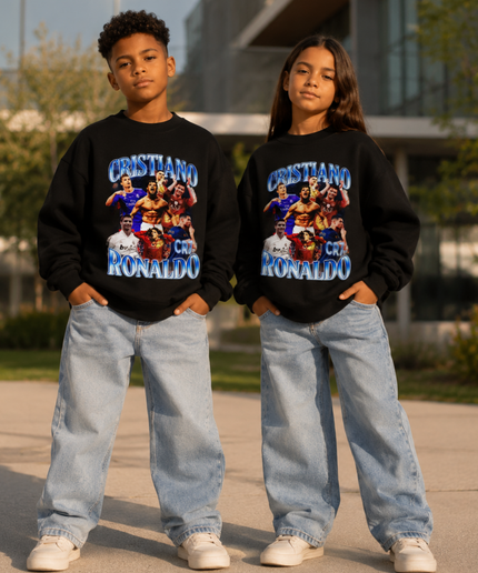 Cristiano Ronaldo CR7 Multi-Career Blue Chrome Bootleg Kids Fan Crewneck
