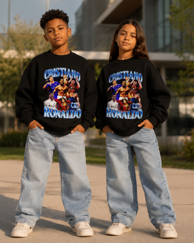 Cristiano Ronaldo CR7 Multi-Career Blue Chrome Bootleg Kids Fan Crewneck
