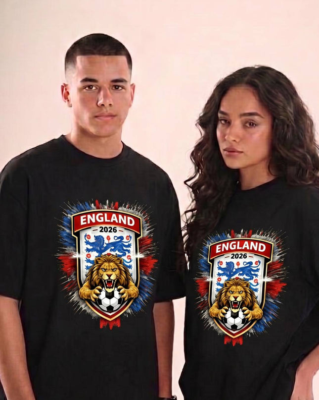 T-shirt unisexe fan Coupe du monde de football Angleterre 2026 Lion Shield