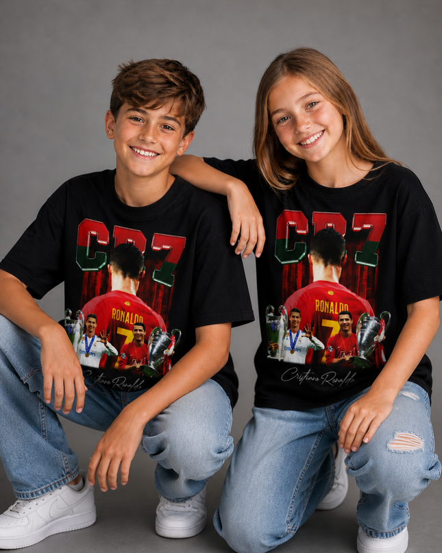 CR7 Ronaldo Champions Trophy Signature Kids Fan T-Shirt