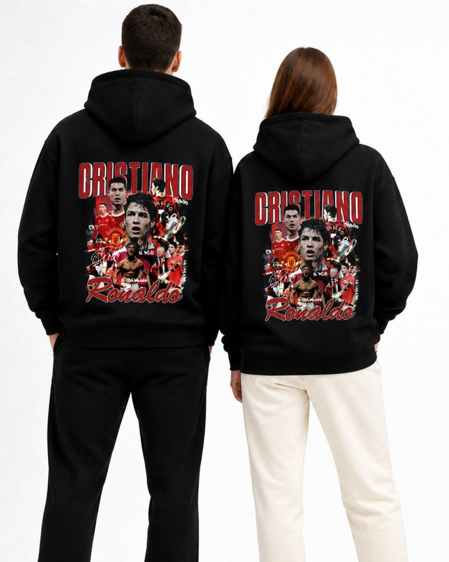 Cristiano Ronaldo #7 Manchester United Red Script Grunge Collage Adult Fan Hoodie