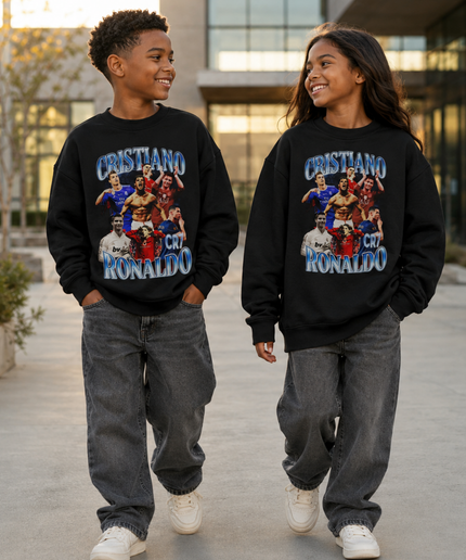 Cristiano Ronaldo CR7 Multi-Career Blue Chrome Bootleg Kids Fan Crewneck