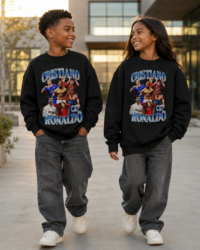 Cristiano Ronaldo CR7 Multi-Career Blue Chrome Bootleg Kids Fan Crewneck